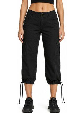 Susie Rose Size M Black Cotton Blend Cargo Capri Pants 6-Pocket Button